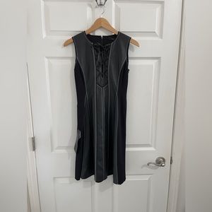 NWT Designer BCBGMaxAzria Mixed-Media Black Sleeveless Lace-Up Dress.